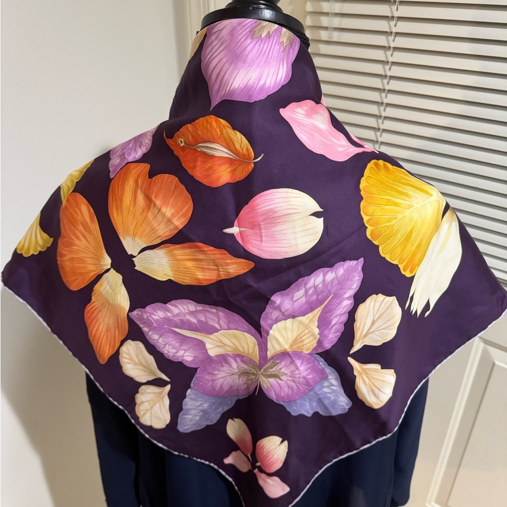 Salvatore Ferragamo Purple Floral silk Scarf - roughly 34”X33.5” - Picture 2 of 7